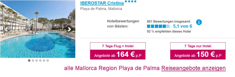 Mallorca Reisen Region-Playa-de-Palma Frhbucher Angebote Flug & Hotel 5-Sterne All-Inclusive oder halbpension  ab  164.-