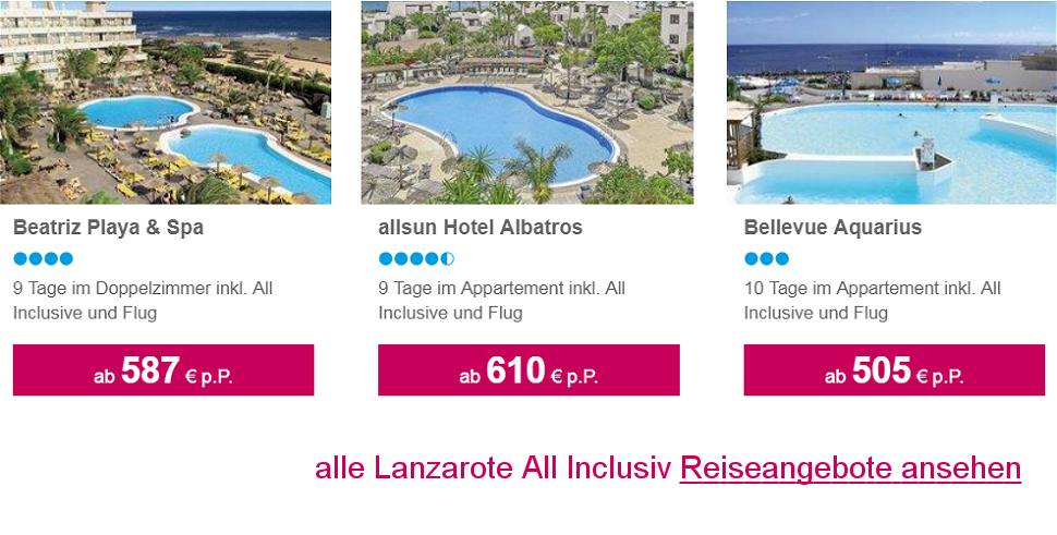 Lanzarote All-Inclusive Reisen Flug & Hotel 4 oder 5-Sterne ab € 407.-