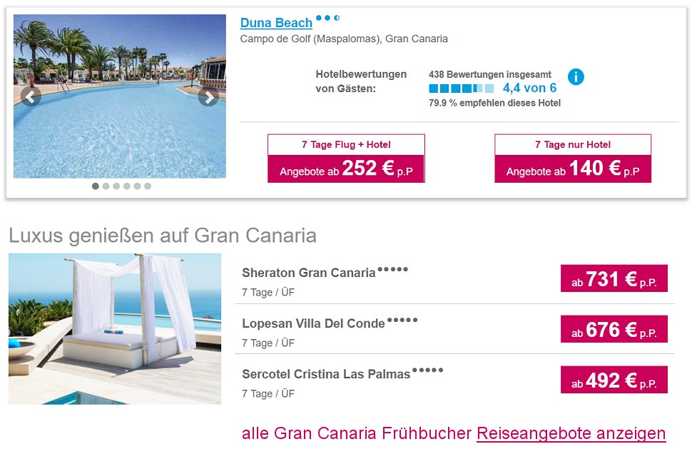 Gran Canaria Reisen Frühbucher Angebote Spanien Flug & Hotel  ab € 252.-