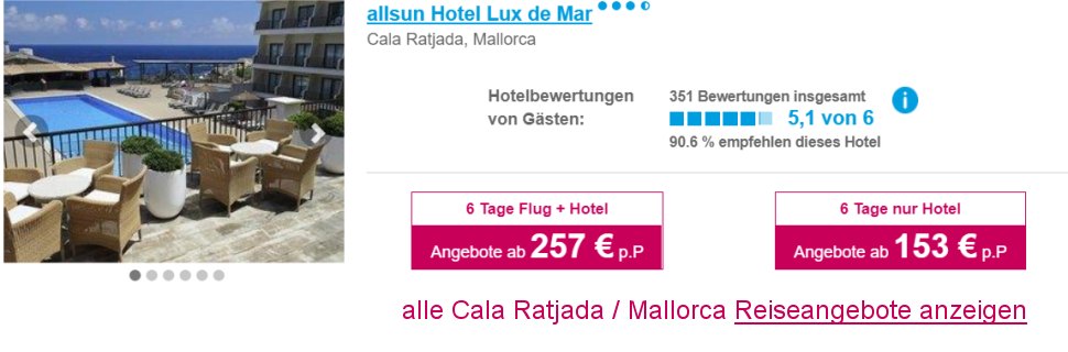 Mallorca Reisen Cala Ratjada Frühbucher Angebote Flug & Hotel All-Inclusive ab € 257.-
