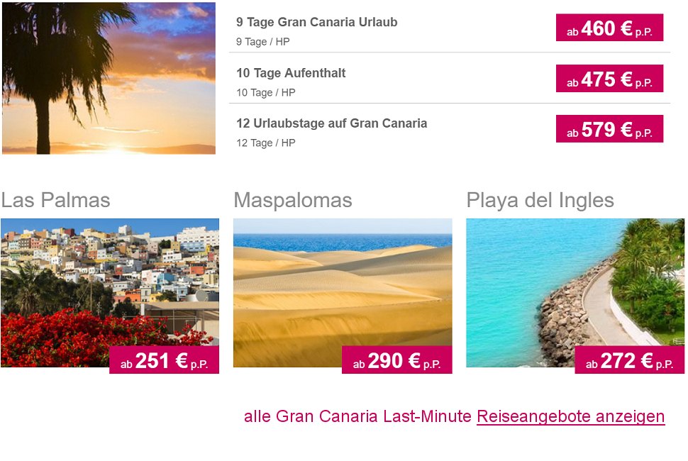 Gran Canaria Last Minute Reisen Flug & Hotel 4 oder 5-Sterne ab € 251.-