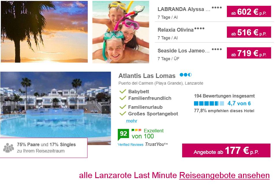 Lanzarote Last Minute Reisen Flug & Hotel 4 oder 5-Sterne ab € 222.-