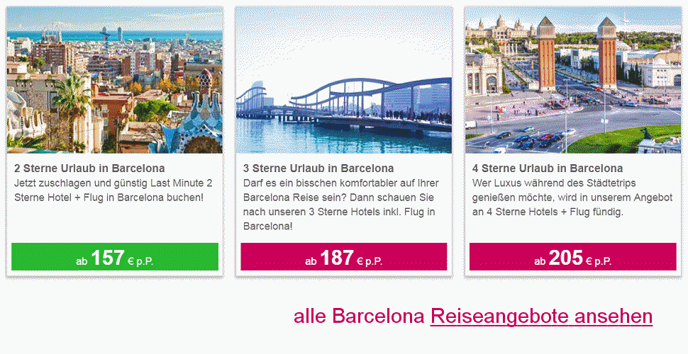 Barcelona Reisen Frühbucher Angebote -  Spanien Flug & Hotel 5-Sterne All-Inclusive oder Halbpension  ab € 443.-