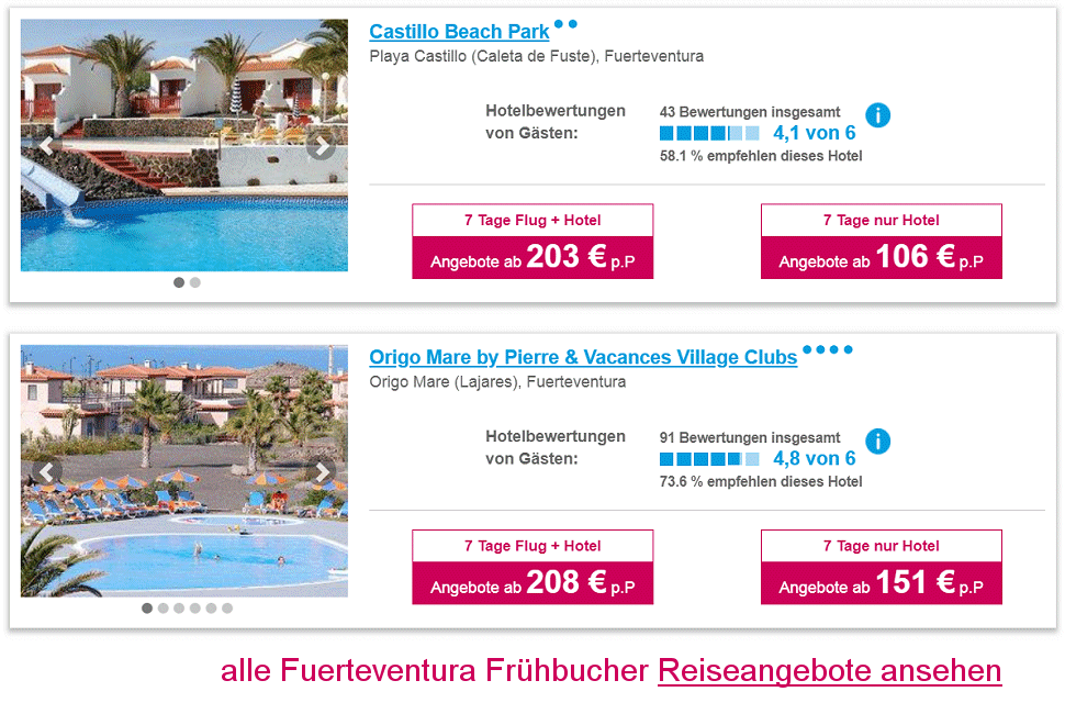 Fuerteventura Reisen Frühbucher Angebote Flug & Hotel  ab € 203.-