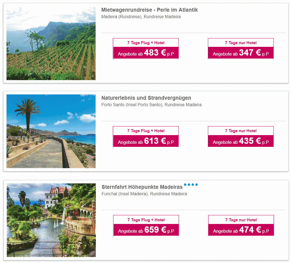 Portugal Rundreisen - Madeira, Funchal, Porto Santo inkl. Mietwagen, Flug & Hotel ab € 483.- buchen