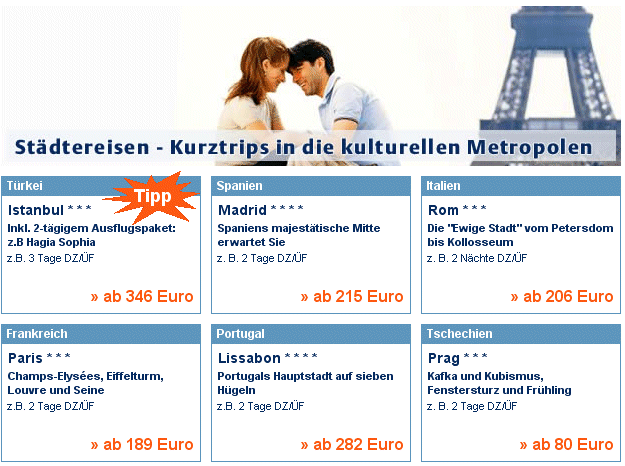 St�dtereisen: Gro�es Angebot an St�dte Reisen nach Athen, Barcelona, Budapest, Istanbul, Kapstadt, Lissabon, Madrid, New York, Paris, Prag, Rom, Wien, Z�rich