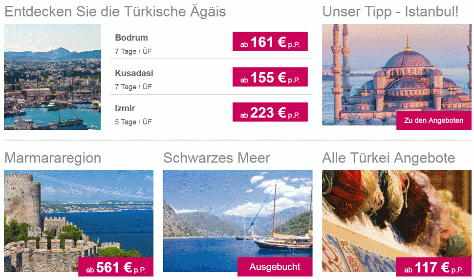 Trkei Reisen Frhbucher Angebote Flug & Hotel 4 bis 5-Sterne All-Inclusive oder Halbpension  ab  155.-