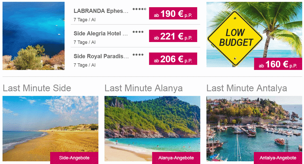 Last Minute Urlaub Antalya und Alanya all inclusive hier ab € 160.- hier buchen