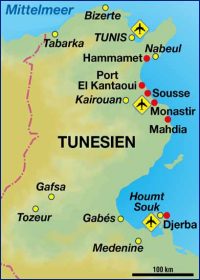 Tunesien Landkarte mit Urlaubsorten