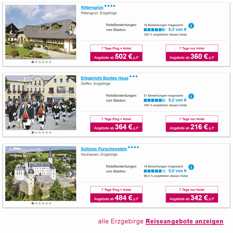 Erzgebirge Urlaub Angebote in Seiffen, Schöneck, Marienberg, Annaberg Buchholz, Oberwiesenthal: 3,4 oder 5 Sterne Hotel, 7 Tage  ab € 199.-