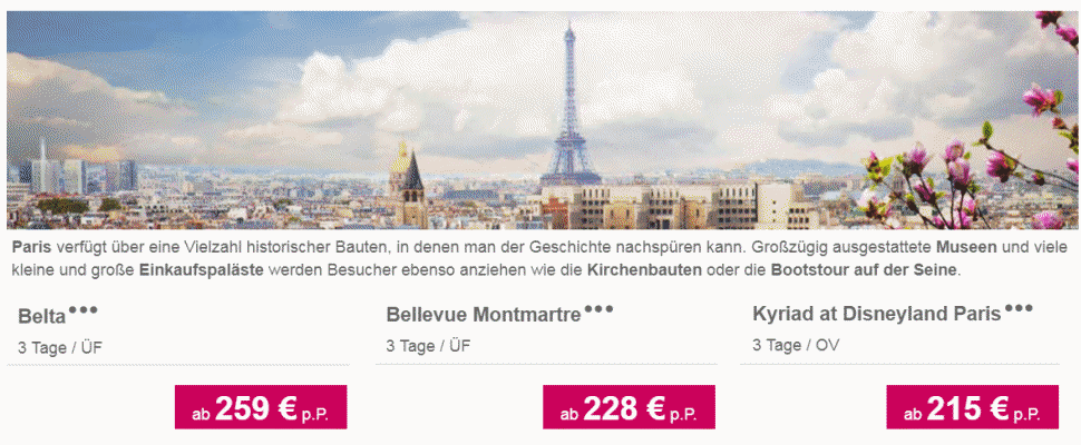 Städtereisen Paris - Urlaub in der Hauptstadt von Frankreich zum Schnäppchenpreis ab € 215.- buchen ( Januar 2023 bis Juni 2024 )