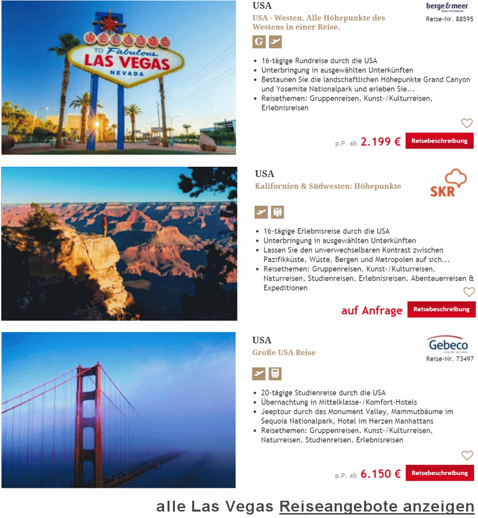 Las Vegas Reisen - Top Hotel und Flug - 7 Tage ab € 688.- hier buchen