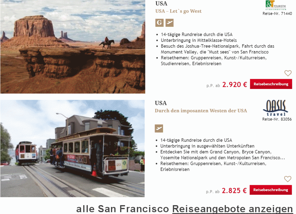 San Francisco Reisen - Top Hotel und Flug - 7 Tage ab € 798.- hier buchen