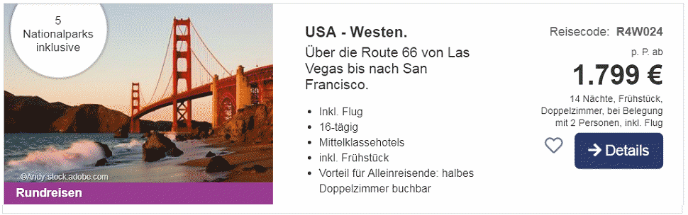 16 Tage Rundereise durch den Westen der USA mit Route66, Las Vas-vegas, Grand Canyon und San Francisco ab € 1.799.- hier buchen