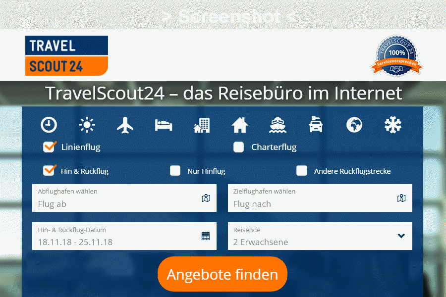 Flugtickets bei Travelscout24 buchen - Flugabfrage Super Lastminute Flugangebote im Test